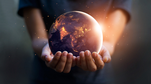 Earth,At,Night,Was,Holding,In,Human,Hands.,Earth,Day.